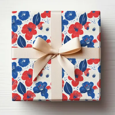 Floral Gift Box with Red Blue Flowers and Bow