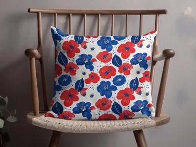Bright Floral Pattern Red Blue Decorative Pillow