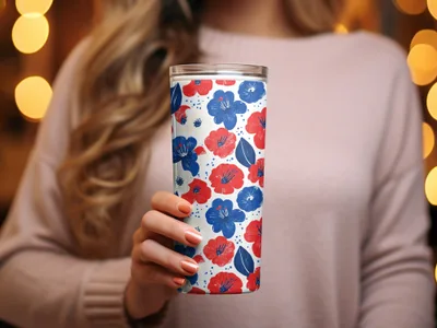 Red and Blue Floral Pattern Insulated Tumbler Product