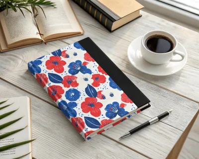 Vibrant Red and Blue Floral Pattern Notebook