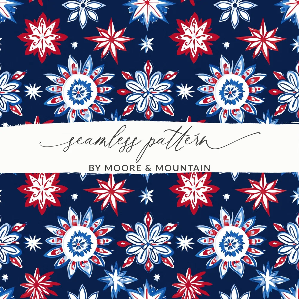 Vibrant Red Blue Floral Seamless Pattern product