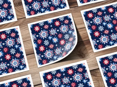 Festive Blue Red White Star Pattern Sticker Sheets