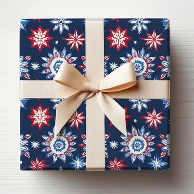 Festive Red White and Blue Star Patterned Gift Wrap