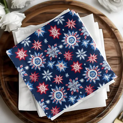 Festive Red White Blue Floral Pattern Napkin Set