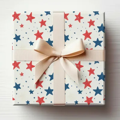 Festive Red and Blue Star Patterned Gift Box