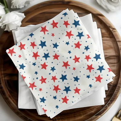 Red and Blue Star Patterned Festive Napkins Set