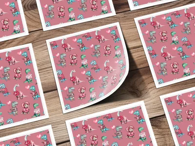 Valentine Dinosaur Seamless Pattern, Cute Dino Digital Paper, Kids Fabric Design, Love Heart Patterns, Reptile Clipart, Digital Download - Moore and Mountain