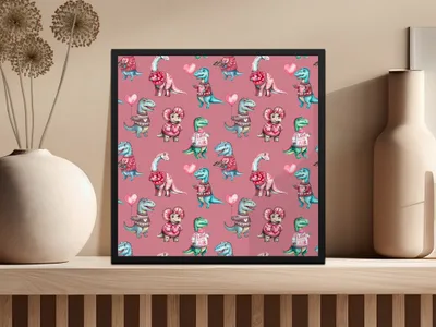 Valentine Dinosaur Seamless Pattern, Cute Dino Digital Paper, Kids Fabric Design, Love Heart Patterns, Reptile Clipart, Digital Download - Moore and Mountain