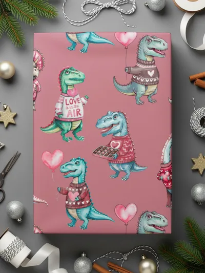 Valentine Dinosaur Seamless Pattern, Cute Dino Digital Paper, Kids Fabric Design, Love Heart Patterns, Reptile Clipart, Digital Download - Moore and Mountain