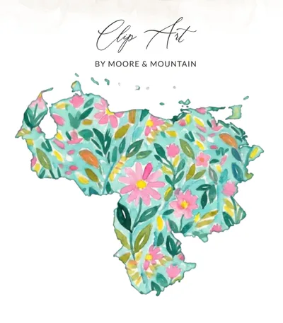 Venezuela Floral Map Watercolor Digital Art Print, Botanical Country Wall Decor Gift for Her, Venezuelan Heritage Home Decor Gift