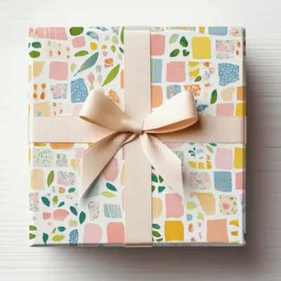 Colorful Geometric Pattern Gift Wrap with Ribbon