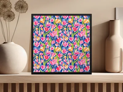 Bright Floral Pattern Framed Artwork For Home Decor
