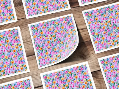 Vibrant Floral Pattern Colorful Art Design Print Sheet