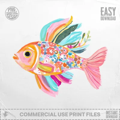 Watercolor illustration of a colorful, ornate fish with floral patterns.