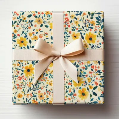 Floral Gift Wrap with Beige Bow Design for Any Occasion