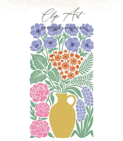 Vibrant Floral Arrangement Digital Art, Colorful Botanical Print, Anemone Peony Hyacinth Vase Illustration, Modern Garden Wall Decor