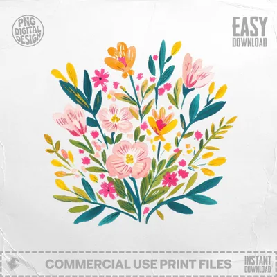 Watercolor floral arrangement with pink and orange flowers and green leaves.