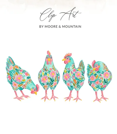 Vibrant Floral Chicken T-Shirt Digital Download, Watercolor Hen Art Tee, Farmhouse Folk Art Print, Unique Gift