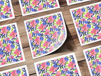 Vibrant Floral Digital Paper, Abstract Flower Pattern, Seamless Background, Preppy Pink Blue Green Design, Instant Download Art