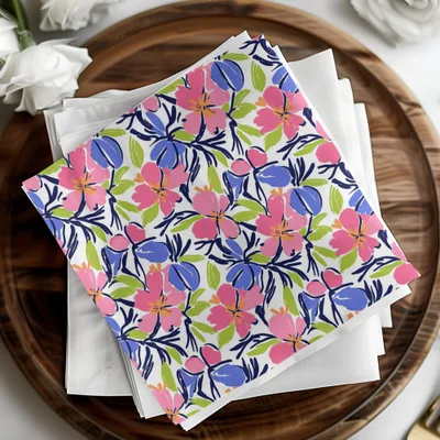 Vibrant Floral Digital Paper, Abstract Flower Pattern, Seamless Background, Preppy Pink Blue Green Design, Instant Download Art