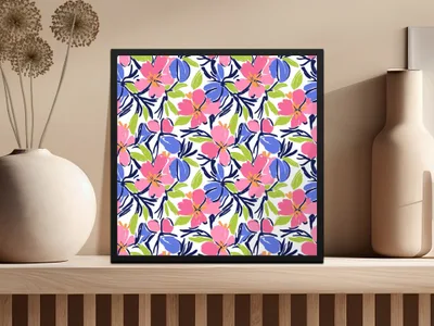 Vibrant Floral Digital Paper, Abstract Flower Pattern, Seamless Background, Preppy Pink Blue Green Design, Instant Download Art