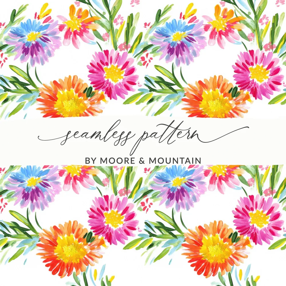 Watercolor floral seamless pattern by Moore & Mountain.