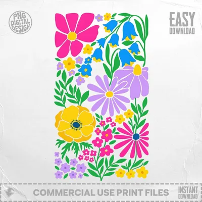 Colorful floral illustration with digital design and download text.