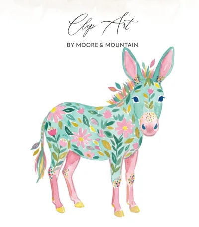 Vibrant Floral Donkey Watercolor T-Shirt Design, Boho Burro Digital Art, Farm Animal Lover Gift, Cute Graphic Tee PNG
