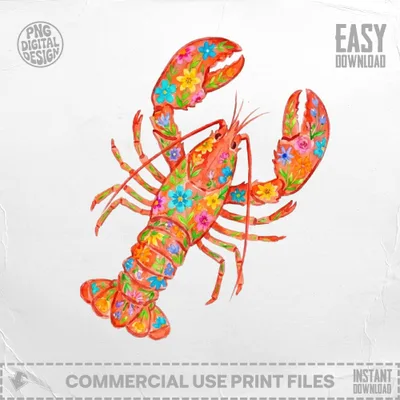 Watercolor lobster with colorful floral pattern, "Easy Download" text.