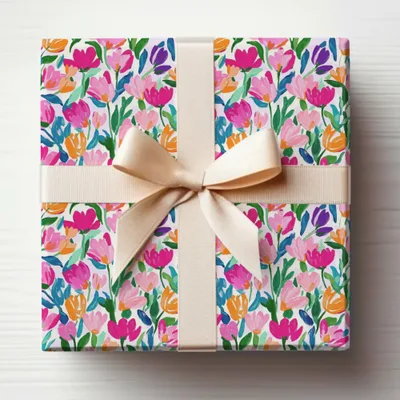 Vibrant Floral Gift Box with Colorful Flower Pattern