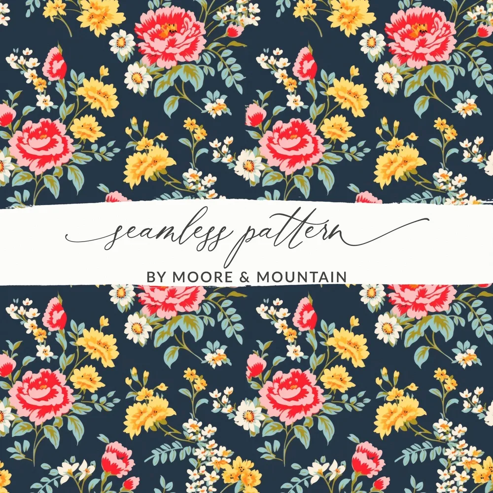 Vibrant Floral Pattern with Red and Yellow Blooms Digital - Moore and Mountain