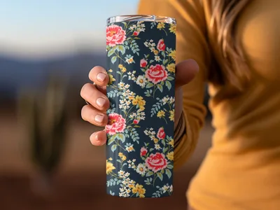 Vibrant Floral Pattern with Red and Yellow Blooms Digital - Moore and Mountain