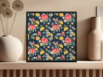 Vibrant Floral Pattern with Red and Yellow Blooms Digital - Moore and Mountain