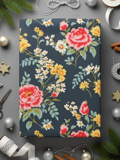 Vibrant Floral Pattern with Red and Yellow Blooms Digital - Moore and Mountain