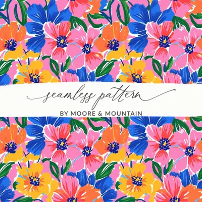 Vibrant Floral Seamless Pattern Digital Paper - Bold Painted Abstract Flower Repeat File, Fabric Textile Print, Scrapbooking Digital