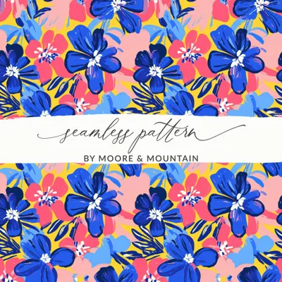 Vibrant Floral Seamless Pattern Digital Paper, Bright Abstract Flower Art Print, Colorful Brushstroke Background Design Digital