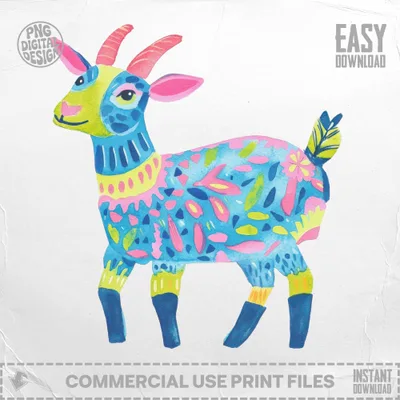Colorful patterned goat illustration with "Easy Download" text.