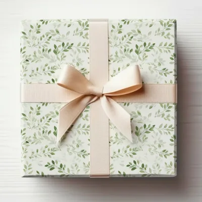 Elegant Green Foliage Patterned Gift Box with Ribbon