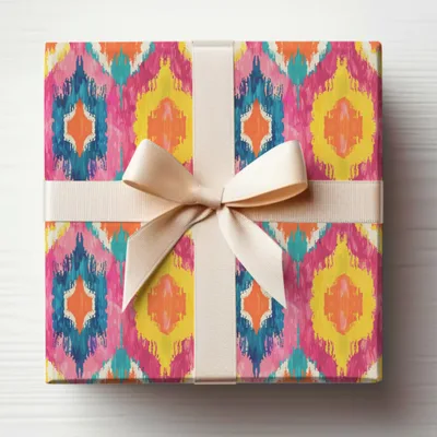 Colorful Patterned Gift Box with Ribbon Decoration