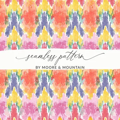 Vibrant Ikat Digital Pattern, Red Yellow Blue Boho Repeat, Modern Tribal Print Seamless, Watercolor Inspired Texture, Fabric Design Digital