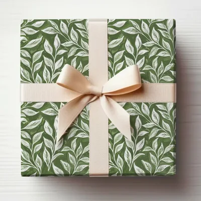 Elegant Leaf Patterned Gift Wrap with Bow