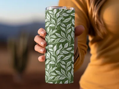 Stylish Green Leaf Pattern Double-Walled Tumbler