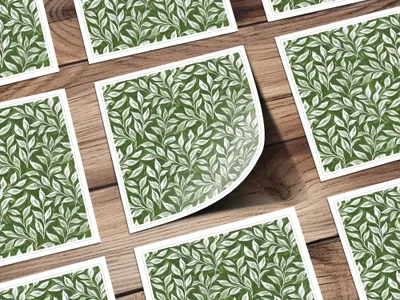 Green Leaf Pattern Square Sticker Collection