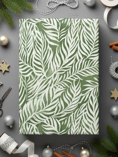 Green and White Leaf Patterned Gift Wrap Product