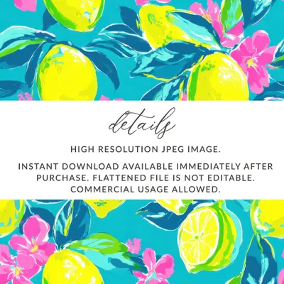 Lemon and pink floral pattern with text details.