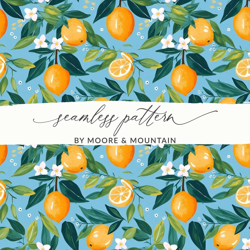 Vibrant Lemon Floral Seamless Pattern Artwork Digital - Moore and Mountain