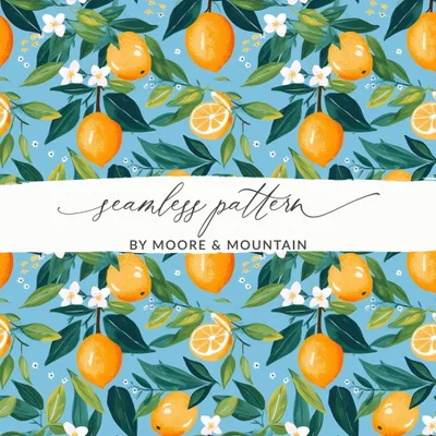 Vibrant Lemon Floral Seamless Pattern Artwork Digital