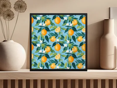 Vibrant Lemon Floral Seamless Pattern Artwork Digital - Moore and Mountain