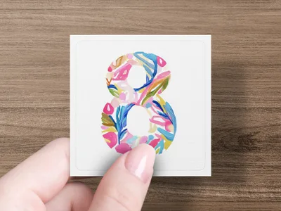 Vibrant Number 8 Watercolor Clipart, Preppy Painted Pink Blue Graphic, Hand Painted PNG Digital Download, Boutique Y2K Aesthetic Art