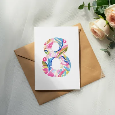 Vibrant Number 8 Watercolor Clipart, Preppy Painted Pink Blue Graphic, Hand Painted PNG Digital Download, Boutique Y2K Aesthetic Art